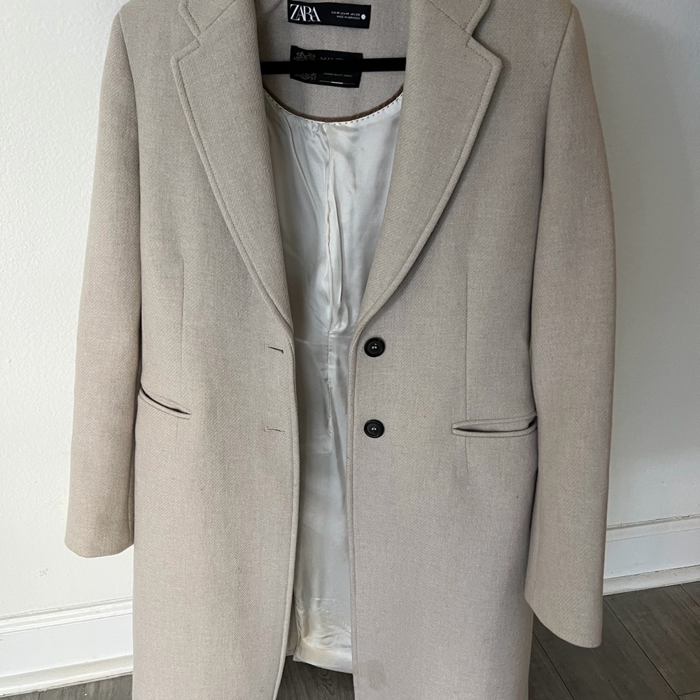 Zara Cream Wool-Blend Coat Medium